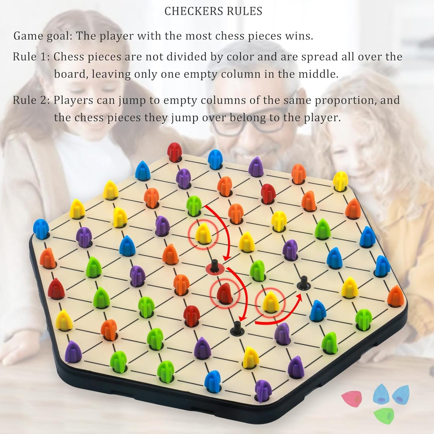 Upgraded Chain Triangle Chess Game, 3-in-1 Multi-Functional Board Games, Chain Link Game, Chinese Checkers, Educational Toy for Adults and Kids Age 3+, 2-6 Players, Fun for Family, Grandson, Party