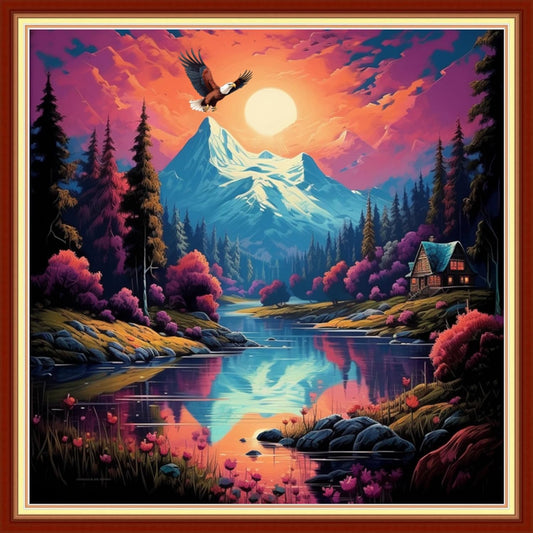Foxhool Beginners Cross Stitch Kits Stamped Full Range of Embroidery Kits for Adults DIY Cross Stitches kit Embroidery Patterns for Needlepoint kit-Moonlight Scenery 18x18 inch