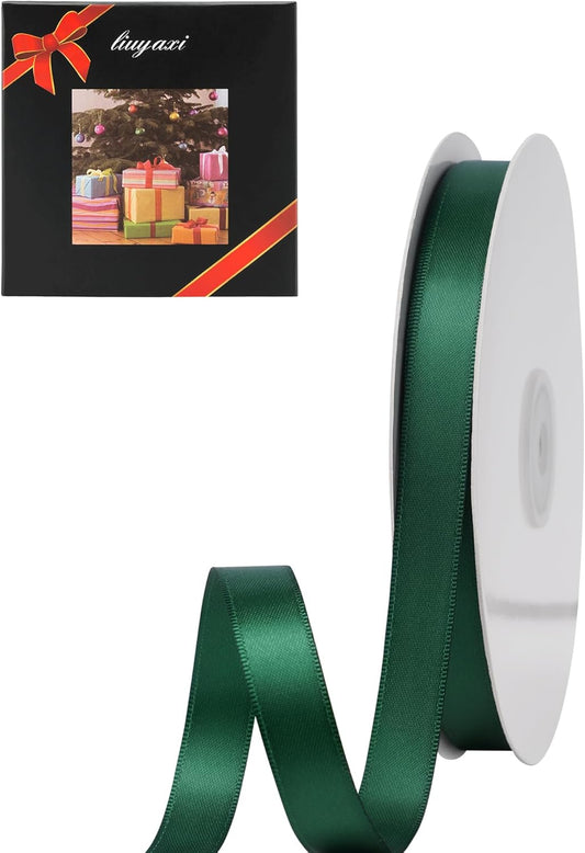 LIUYAXI Forest Green Satin Ribbon, Double Faced 1/2" X Continuous 25 Yards Ribbons Perfect for Gift Wrapping Bows Bouquet Wedding Craft and More