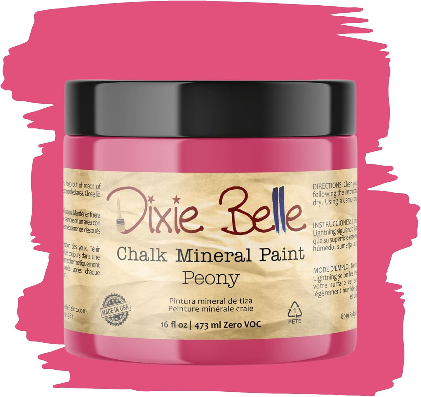 Dixie Belle Paint Company Chalk Finish Furniture Paint - Peony (16oz) - Matte Hot Pink Chic Chalk Mineral DIY Furniture Paint
