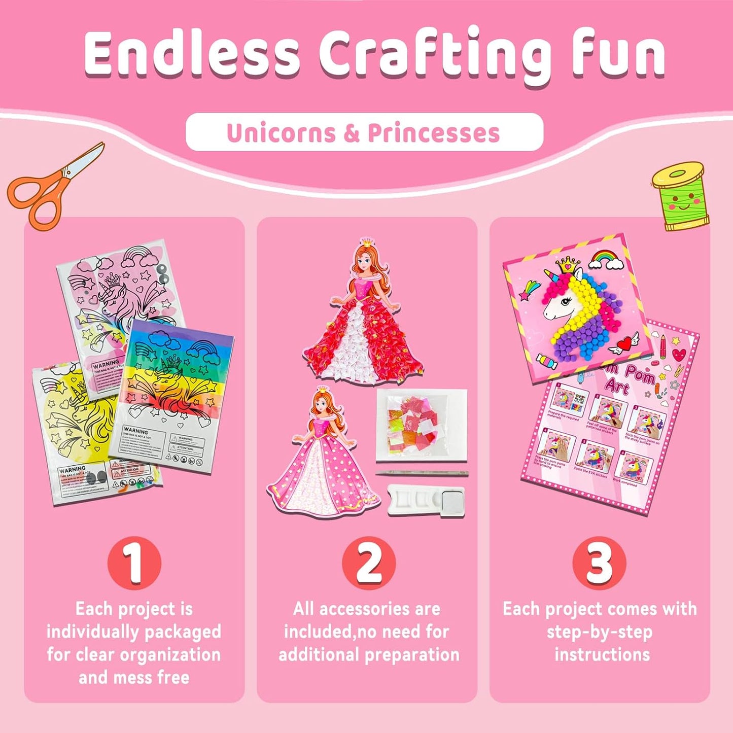 7july Unicorn Craft Box-12 Fun Arts and Crafts for Kids Ages 4-8,Educational Creative Toys, Art and Crafts Projects & Activities Kit with Supplies,Gift for Girls 3 4 5 6 7 8 Years Old