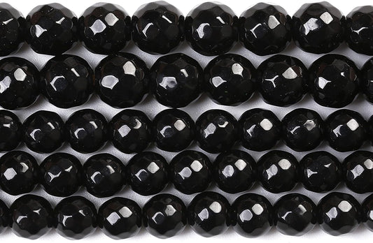 32pcs 12mm Natural Faceted Black Agate Stone Beads for Jewelry Making Energy Healing Beads DIY Bracelet Necklace Accessories 15" (12mm, Faceted Black Agate)