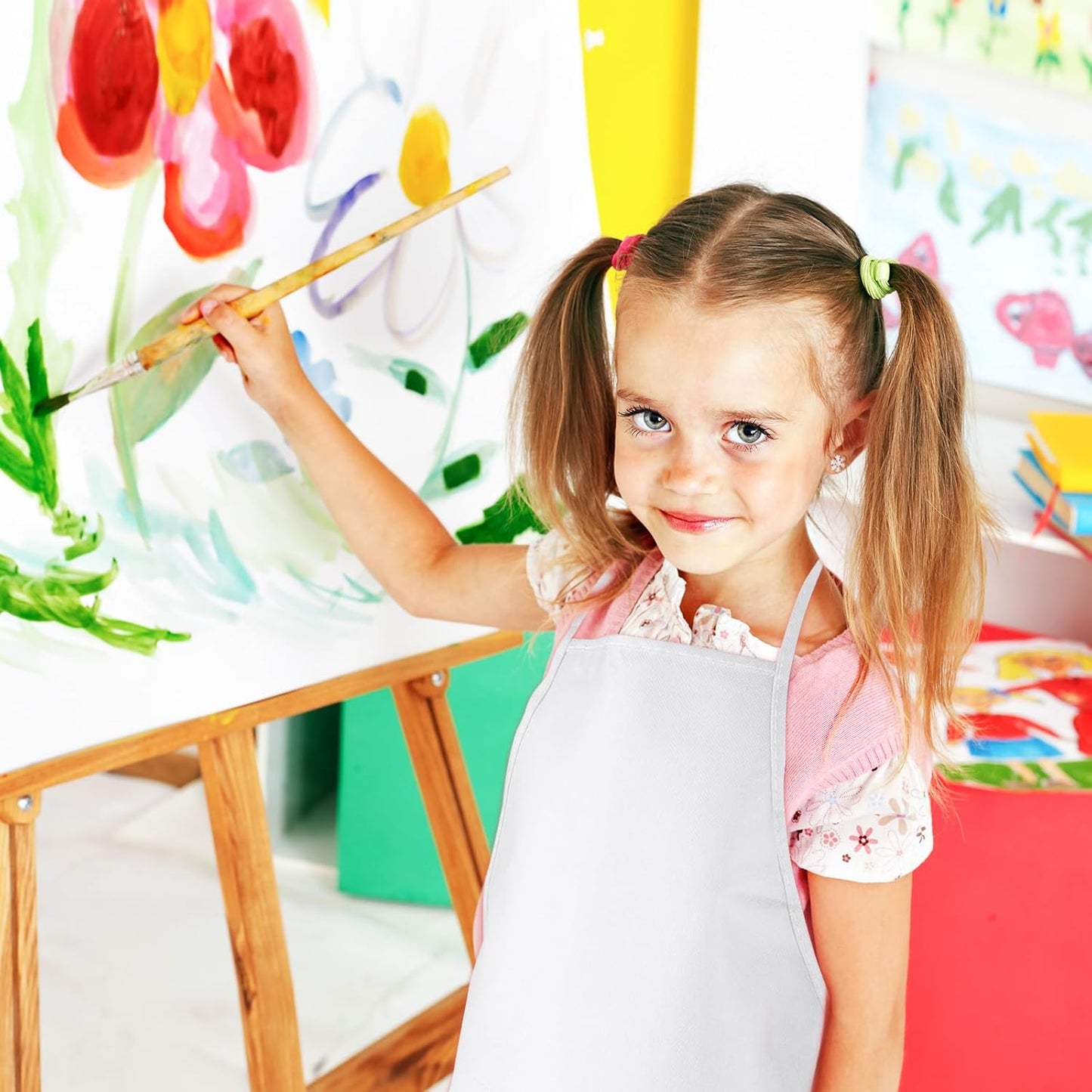 CHRORINE 6/12/24 Pack Kids Painting Apron Toddler Art Aprons for Kids Paint Apron Smock for Painting Cooking Craft Activity