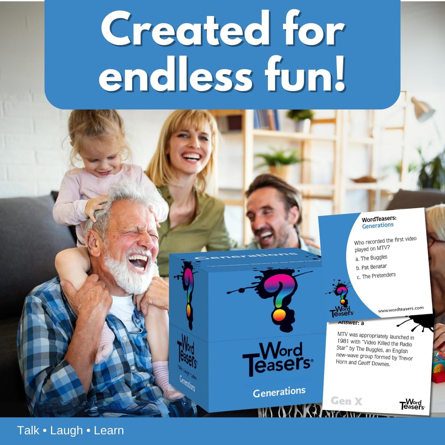 ? WORD TEASERS Generations - Trivia Game for Family Game Night - Fun & Funny Trivia Card Game for Millennials & Boomers - Family Party Game - 150 Trivia Cards for Adults & Kids