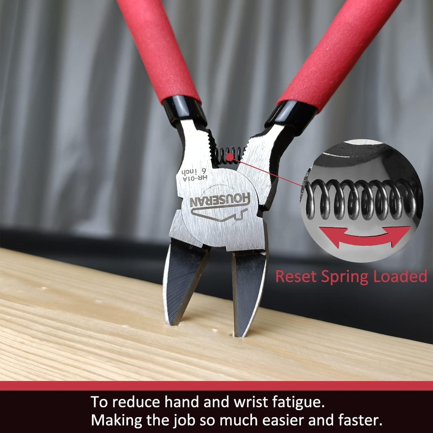 Wire Cutters 2 PACK, 6 inch Wire Cutter Set, HOUSERAN Side Cutters Flush Cut Pliers, Spring Loaded Cutting Pliers with Non-slip Red Handle, Wire Cutters Heavy Duty for Jewelry Making, Crafts, Zip Tie