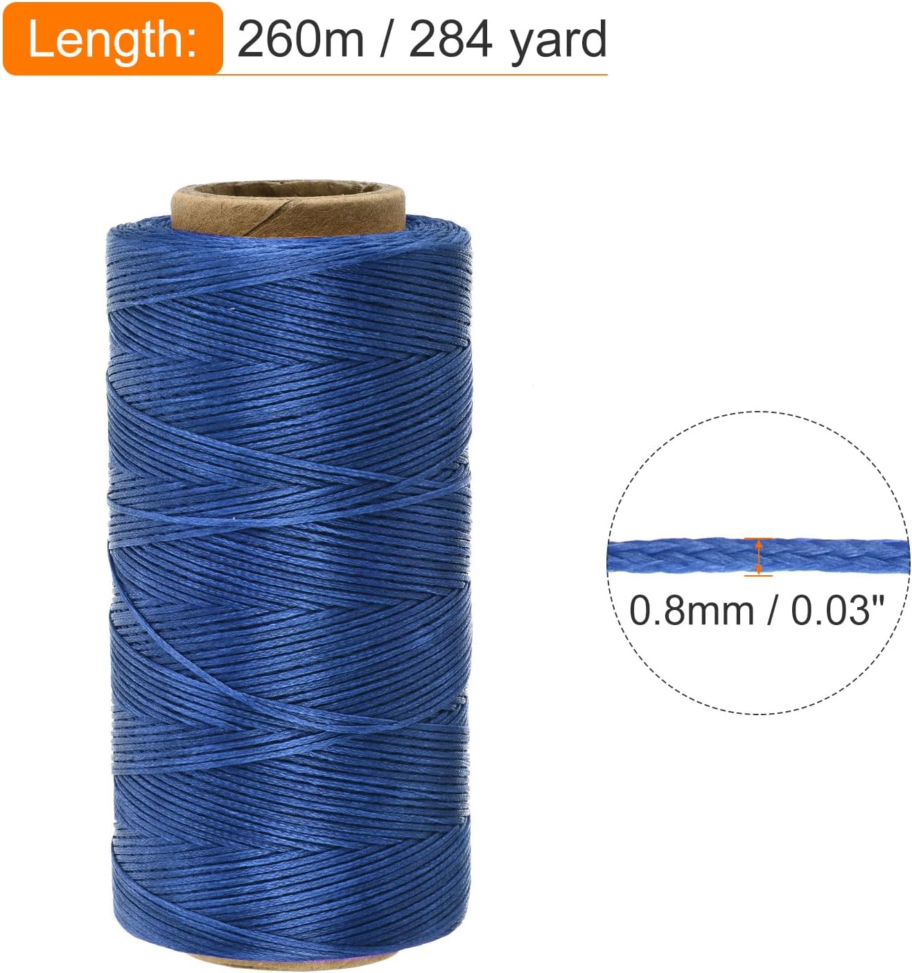 MECCANIXITY Waxed Thread,284 Yard 0.8mm 150D Flat Wax Thread Polyester Waxed String for Leather Sewing Hand Weaving Book Binding Home Decoration,Gem Blue