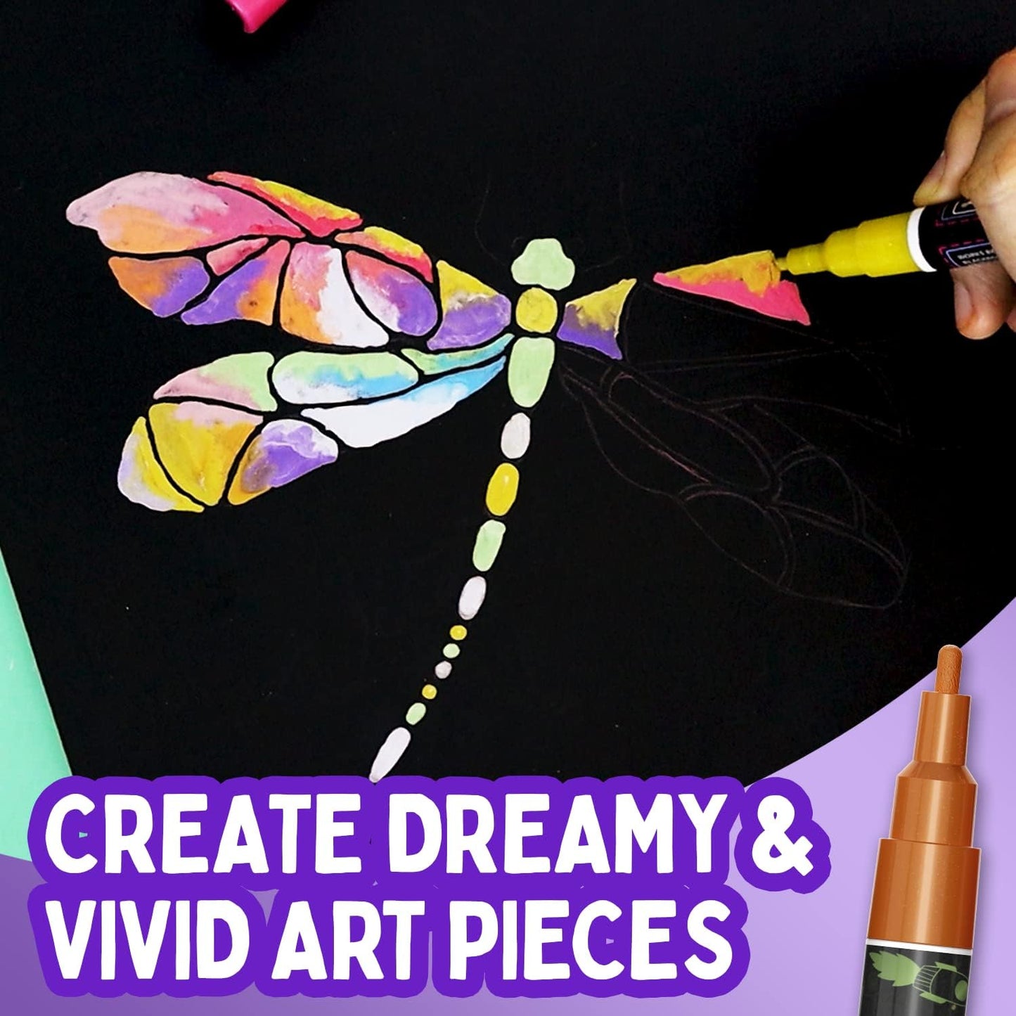 Metallic Liquid Chalk Markers Fine Tip - Dry Erase Marker Pen for Chalkboard Signs, Windows, Blackboard, Glass - 3mm Reversible Tip (10 Pack)