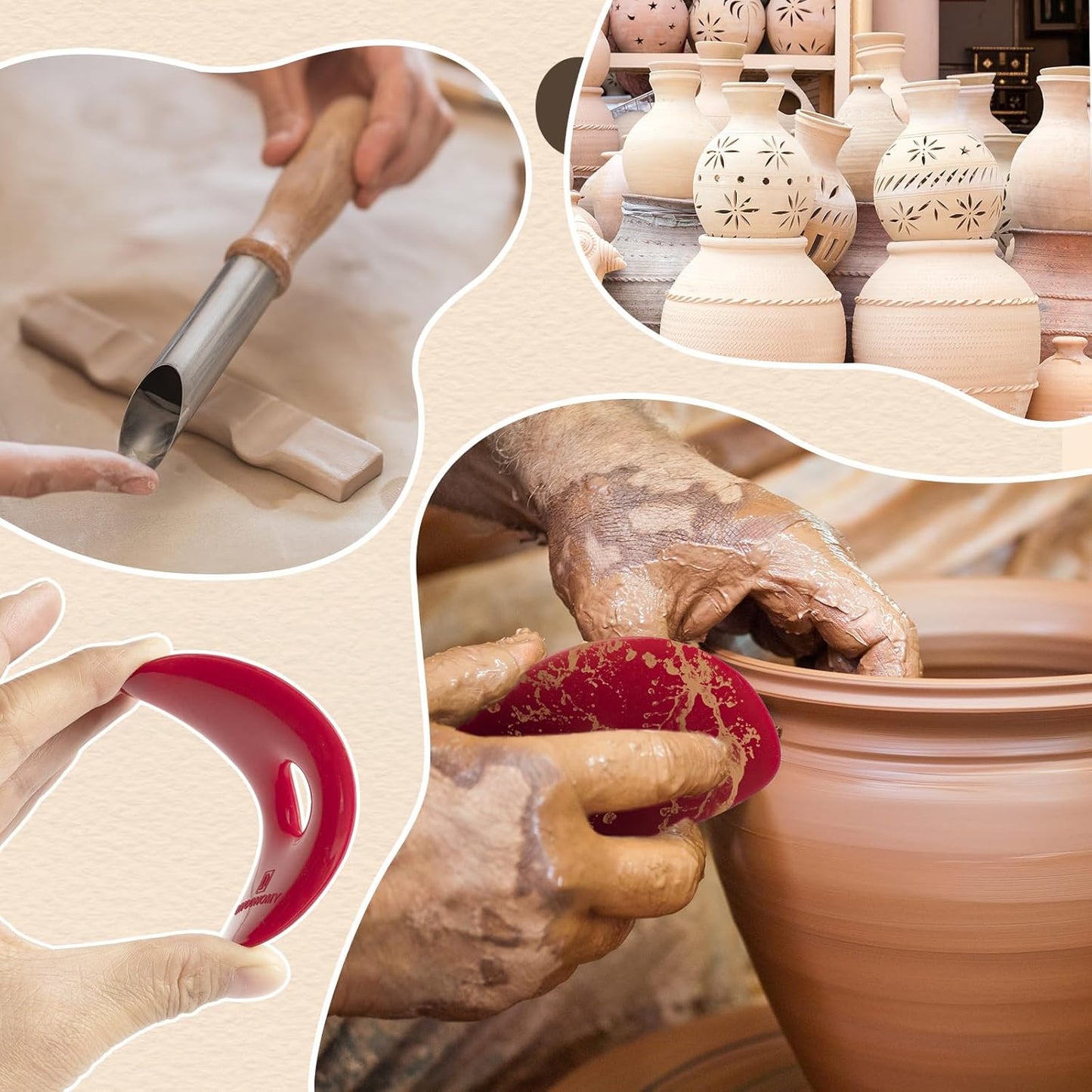 DIYOOHOMY Pottery Carving Tools Set, Clay Sculpting Tools with Straw Hole Puncher Needle Pottery Ribs Kit for Ceramic Polymer Clay Modeling, Drilling, Shaping, DIY Crafts Supplies (8)