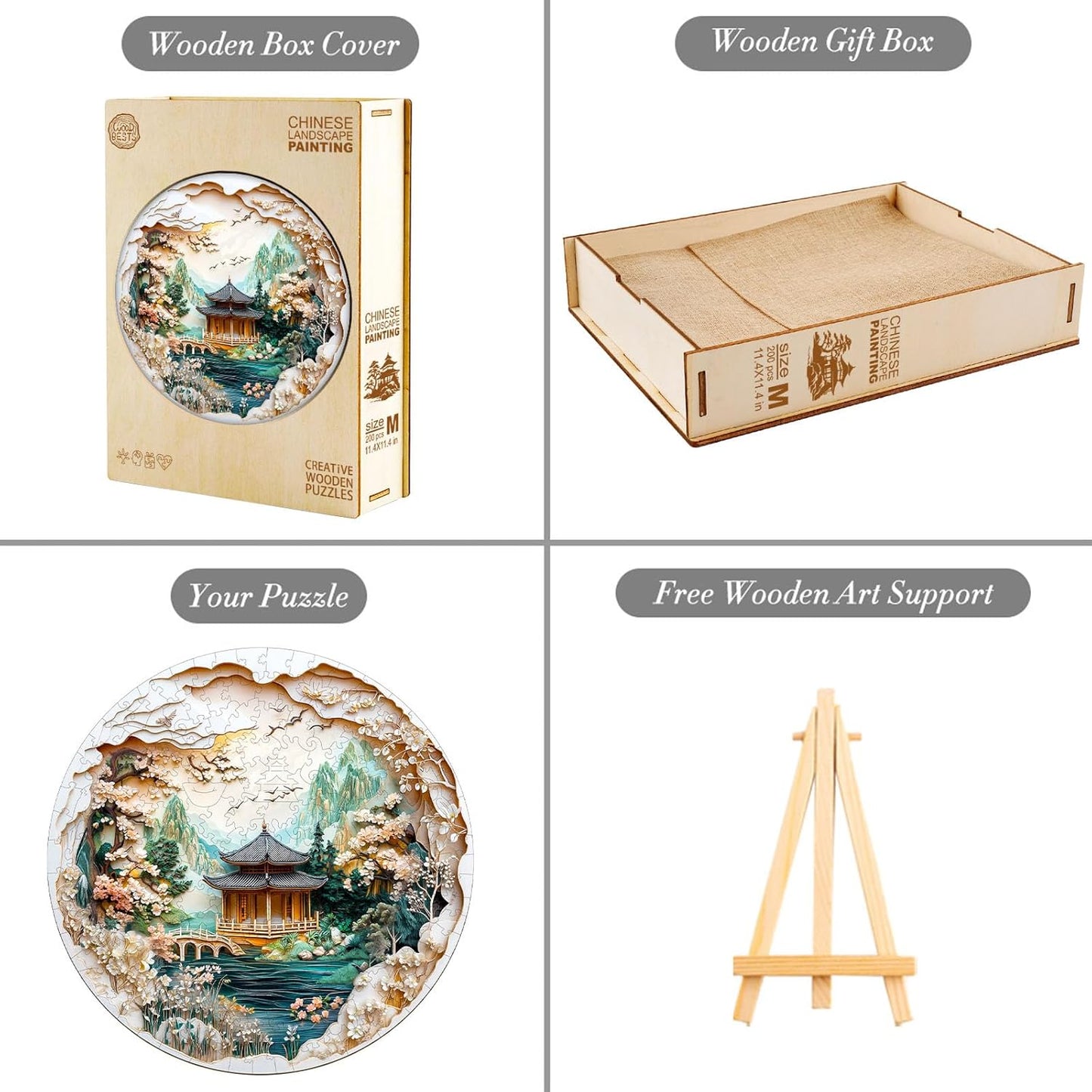 KAAYEE Wooden Puzzles for Adults, Chinese Landscape Painting Wooden Jigsaw Puzzle, 450 PCS Unique Shape Wood Puzzle Adult, 3D Visual Effect Flat Puzzle Birthday Family Games (XL-17.3 * 17.3in)