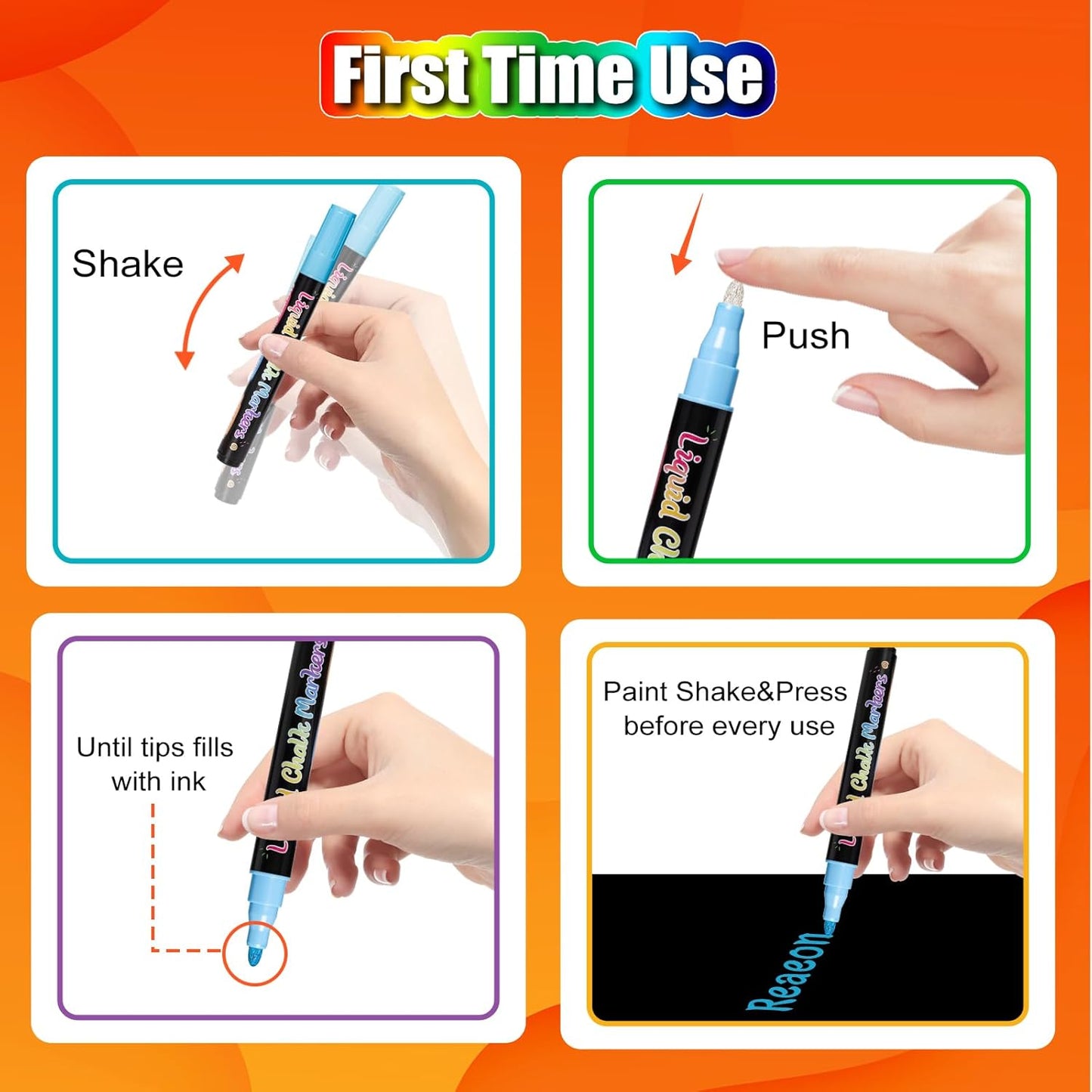 Chalk Markers, Vibrant Color Liquid Chalk Pens, for Chalkboard, Blackboard, Window, Glass, Mirror, Water-Based, Non-Toxic, 6mm Reversible Tip, 8 Pack