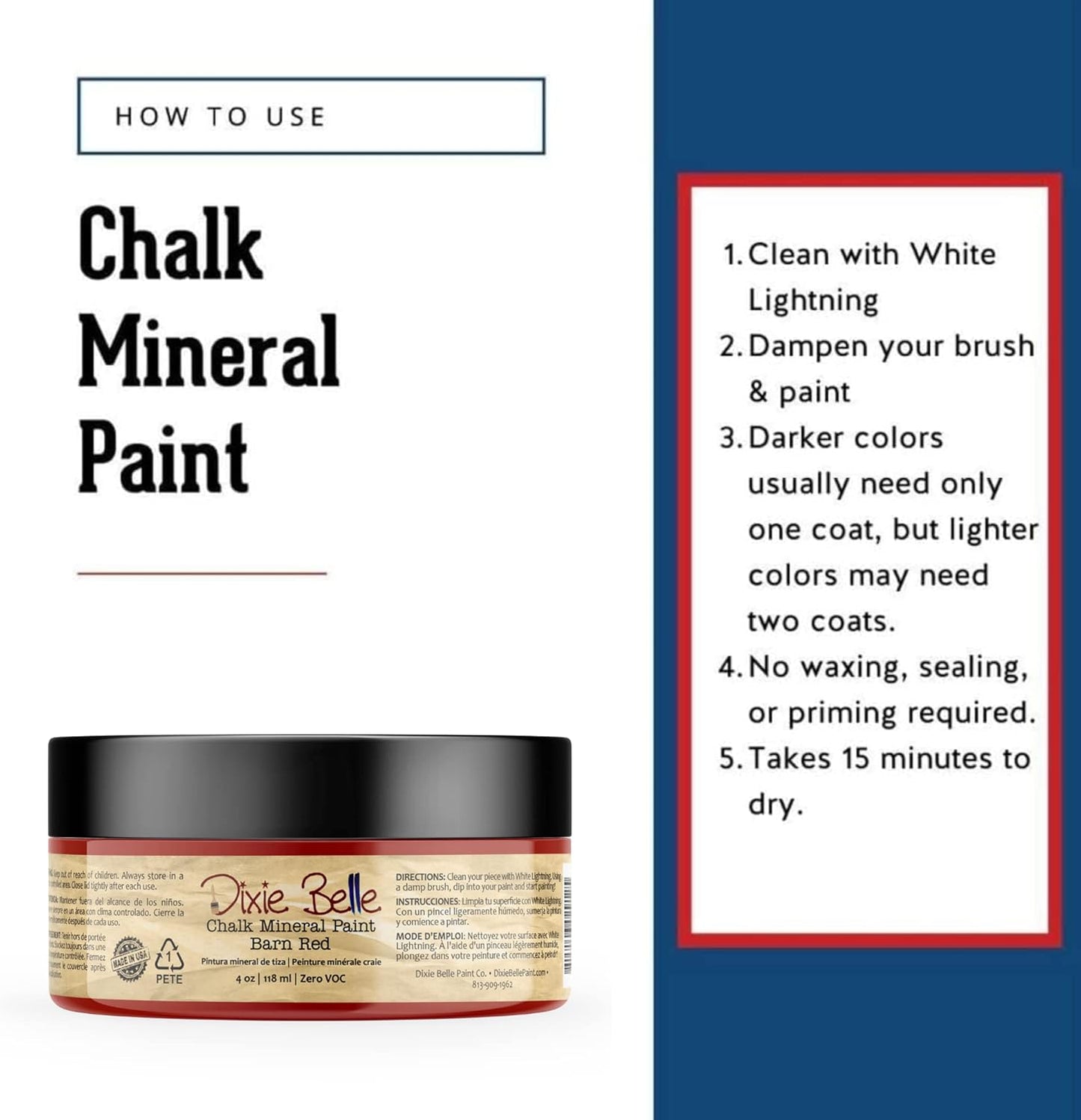 Dixie Belle Paint Company Chalk Finish Furniture Paint - Barn Red (4oz) - Matte Deep Red Chic Chalk Mineral DIY Furniture Paint