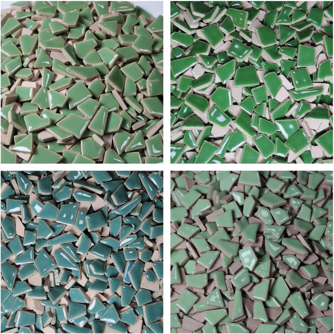 Ceramic Mosaic Tiles for Crafts & Art Projects 200 Grams Vibrant Colors Pieces Fit Together Like a Puzzle Endless Creative Ideas for Mosaic Art DIY Hobbies Small Sizes (Green Mix)