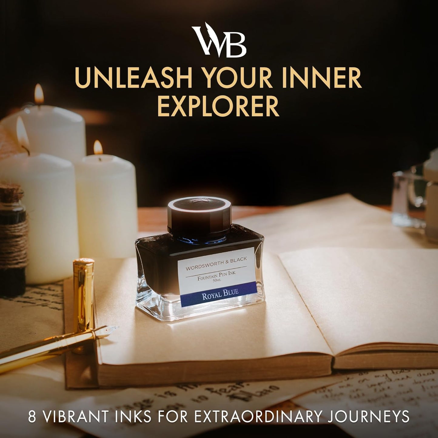 Wordsworth and Black Fountain Pen Ink Bottle (50 ml) Premium Luxury Edition, [Royal Blue] Fountain Pens Bottled Ink; Classic Designed Bottle Smooth Flow 50 ml