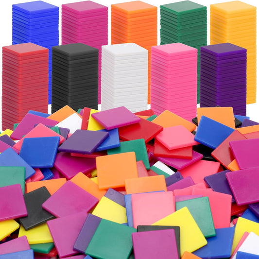Coopay 1000 Pcs Plastic Square Color Tiles, Bingo Chips, Poker Chips, Color Sorting, Math Counters, Game Tokens, Counting Manipulatives for Kids Elementary School Classroom Learning Development Toys