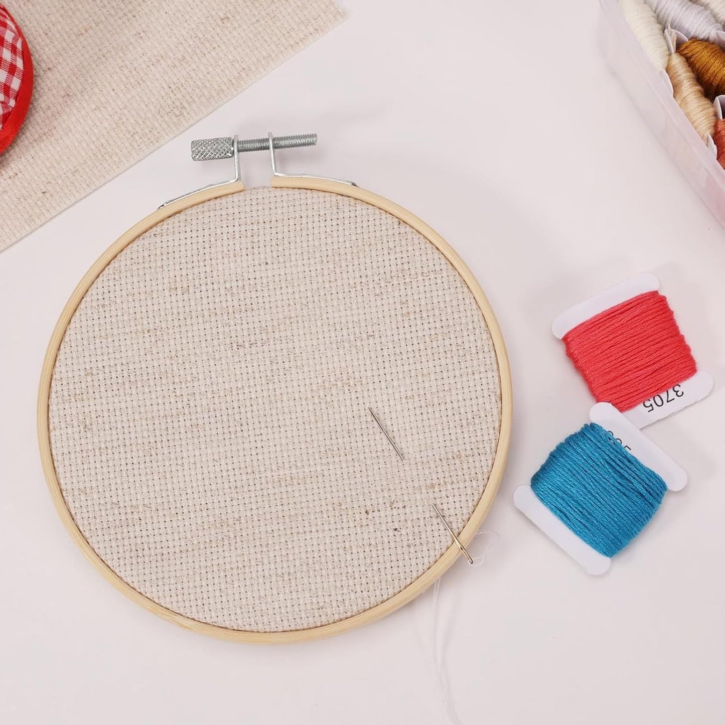 Caydo 6 Pieces Aida Cloth 14 Count Linen Cross Stitch Fabric Embroidery Fabric for Embroidery, Needlework, DIY Handicrafts, 12 by 18-Inch