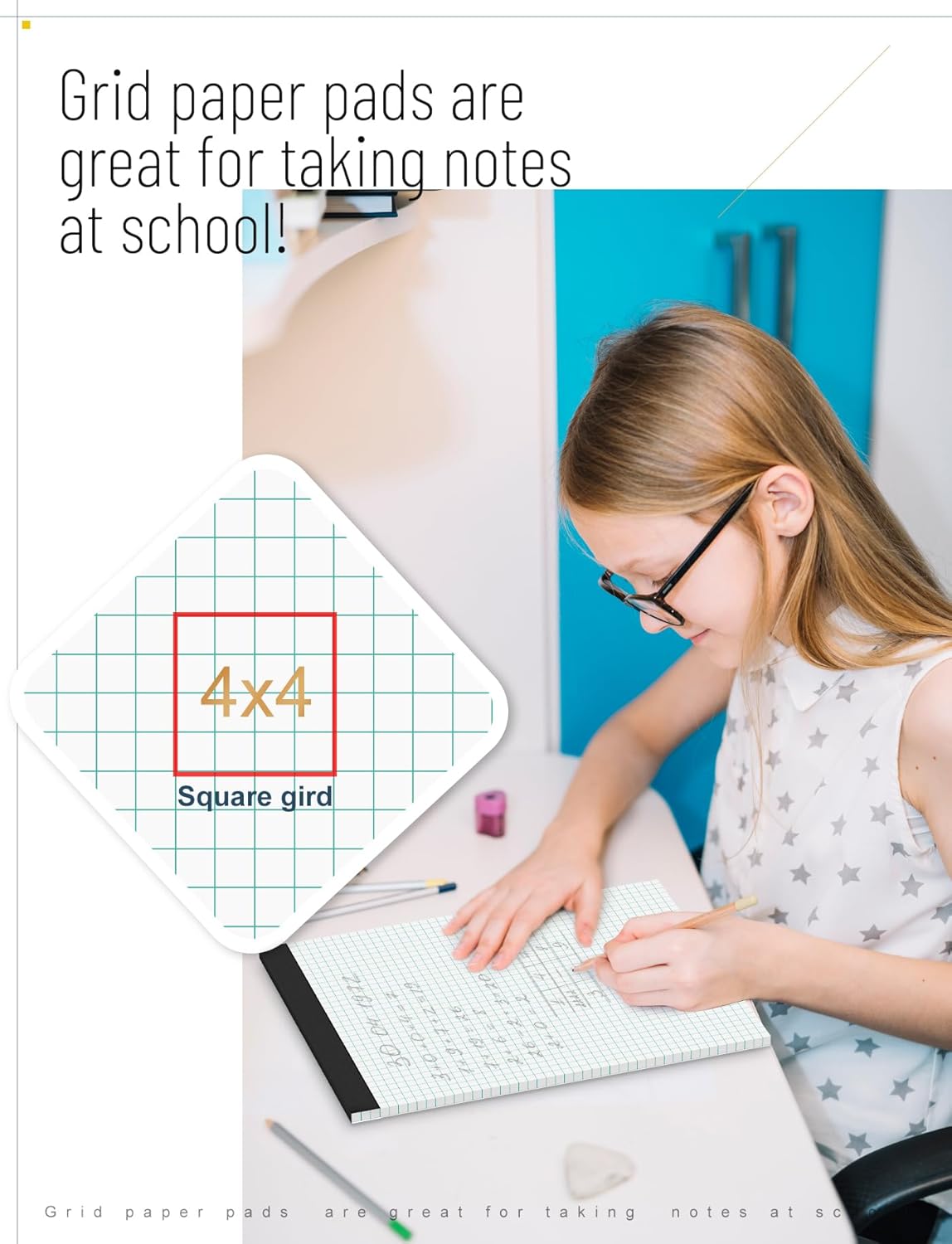 Graph Paper Notebook 8.5 x 11, 36 Pack Grid Paper Notebook, 8-1/2" x 11" Graph Paper Pad, 4" x 4" Graph Ruled Drafting Paper, White 70 GSM Quad Ruled Blueprint Paper, 30 Sheets Note Pads