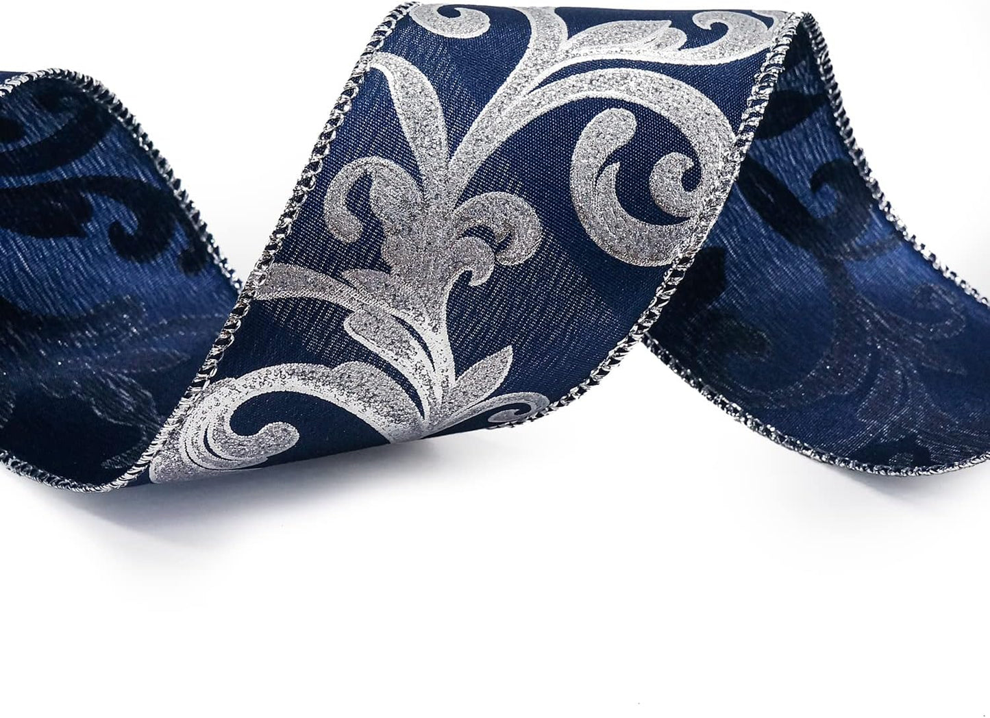 CT CRAFT LLC Royal Satin Silver Swirl Wired Ribbon 2.5 Inch x 10 Yards for Christmas Home Decor Tree Topper Bow Gift Wrapping DIY Crafts Wreath Garland