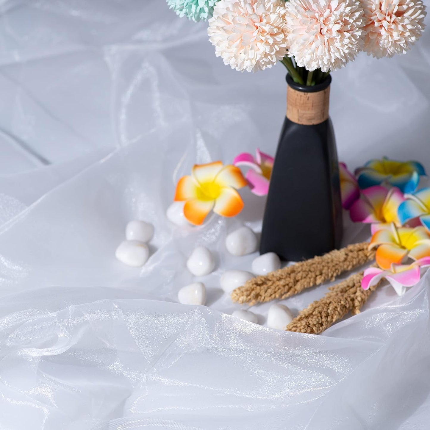 Fynite White Organza Fabric by The Yard | 20 Yard Long | 44" Wide | Bridal Soft Sheer Organza Tulle for DIY Wedding Dress Fashion Craft Decorations