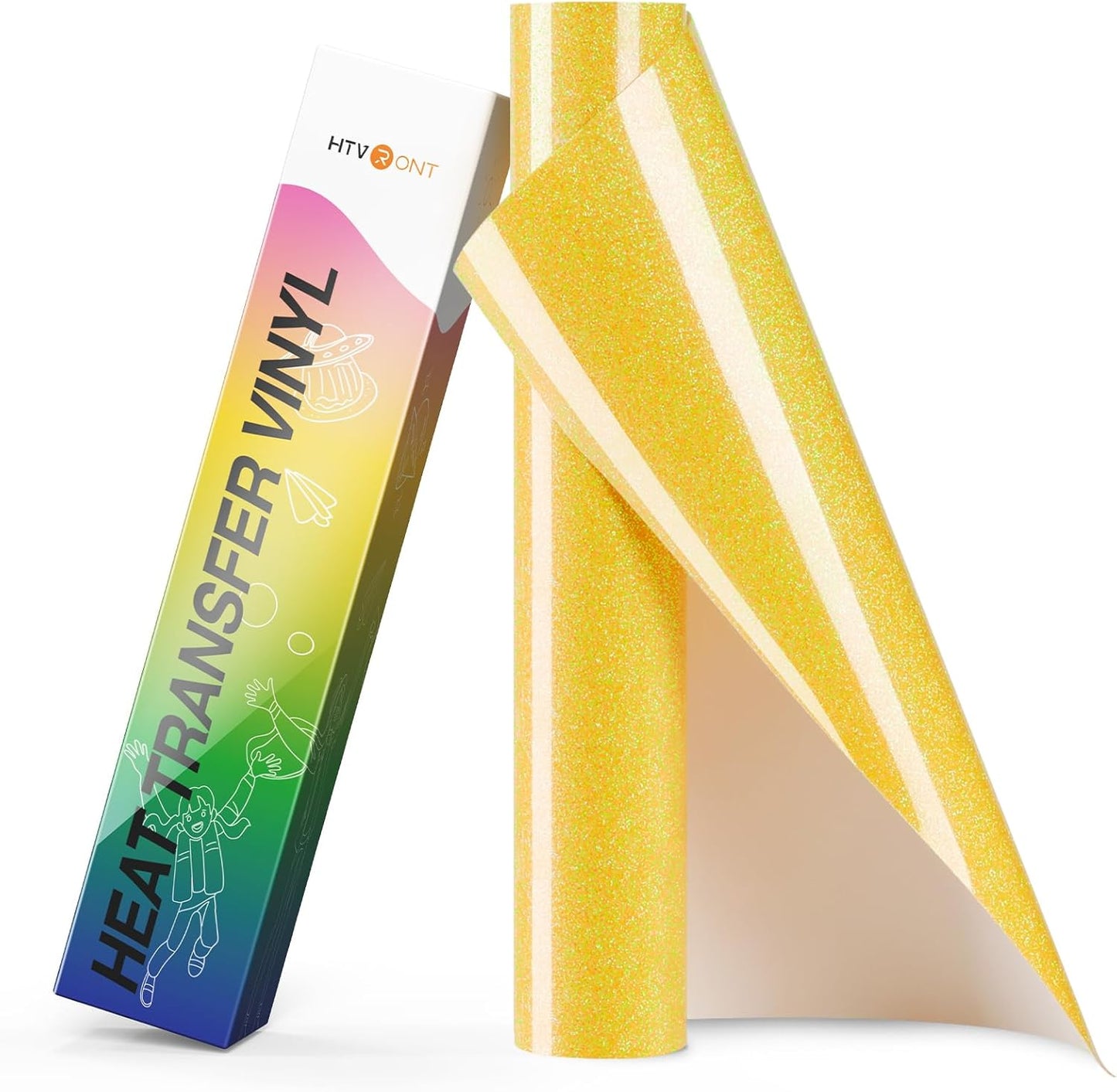 HTVRONT Yellow Glitter HTV Heat Transfer Vinyl Rolls - 10" x 8ft Neon Yellow Glitter HTV Vinyl for Shirts, Glitter Iron on Vinyl for All Cutter Machine - Easy to Cut & Weed (Neon Yellow)