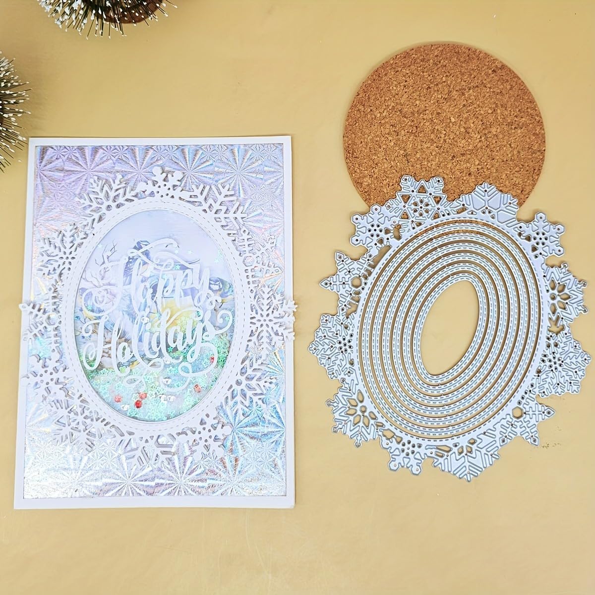 Lapoo Geometric Cutting Die for Scrapbooking - Durable, Cut Stencils for DIY Scrapbook Photo Album Decorative Paper Card, Card Making Supplies (Snowflake Round Frame 5.9 x 5.4 in)