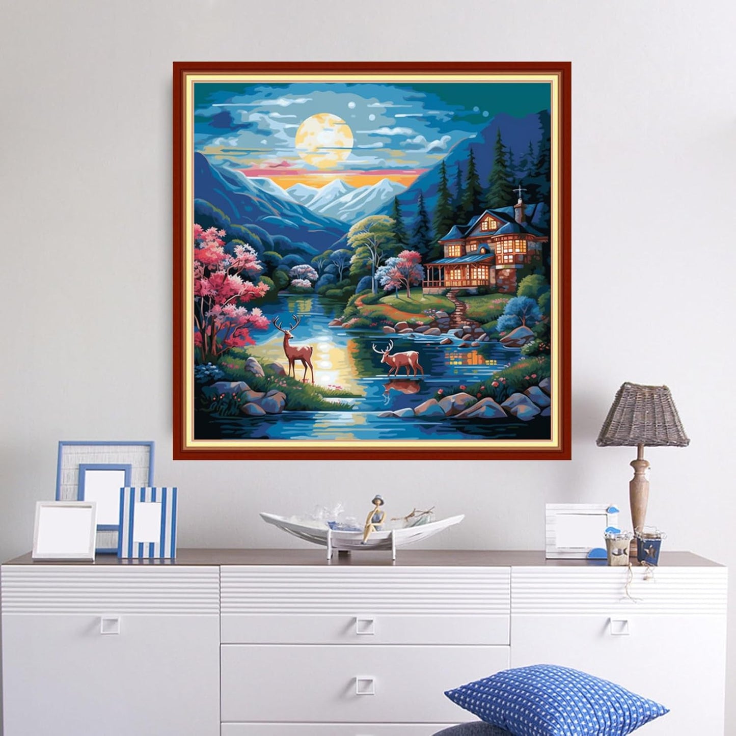 Dooxvey Cross Stitch Kits for Adults Beginners,Full Range of Cross-Stitch Stamped Kits Needlepoint Kits for Beginners Embroidery Kits 11CT Cross Stitch Patterns-Night Elk 18x18 inch