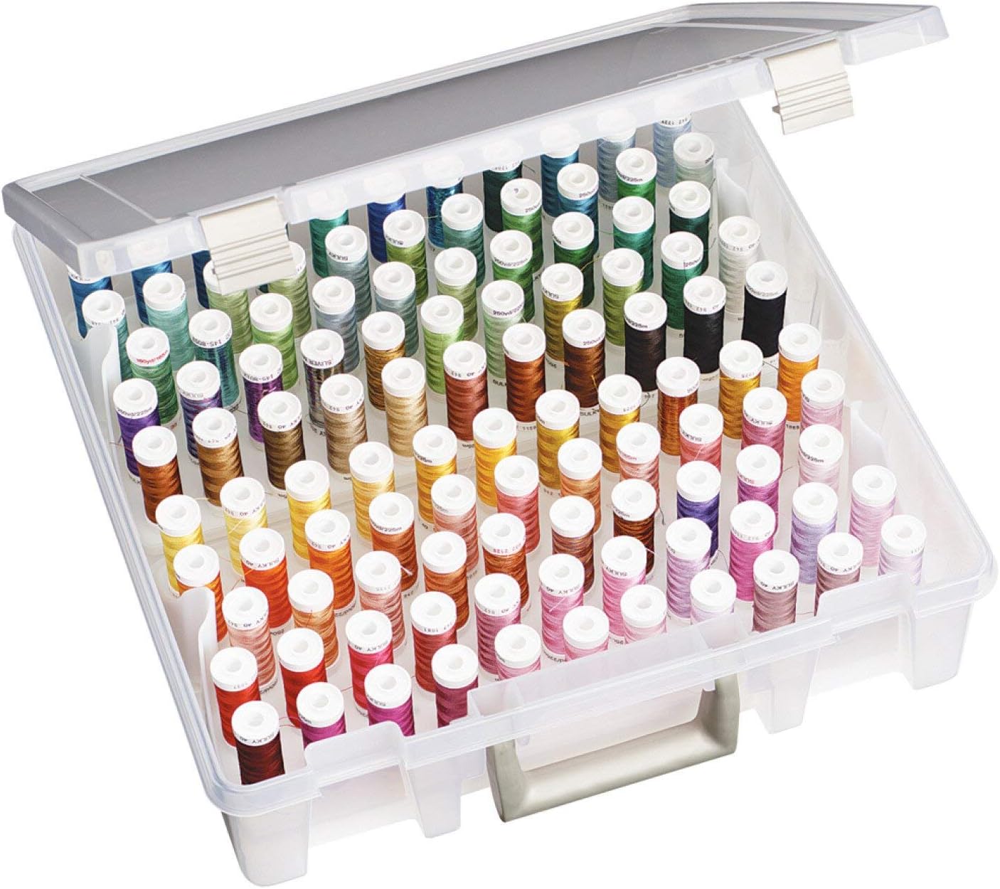 ArtBin Super Satchel Thread Box - Versatile Thread Storage for Sewing, Embroidery, and Quilting - 108 Pegs, Portable Design, Compatible with ArtBin Accessories - Made in USA, Transparent and Compact