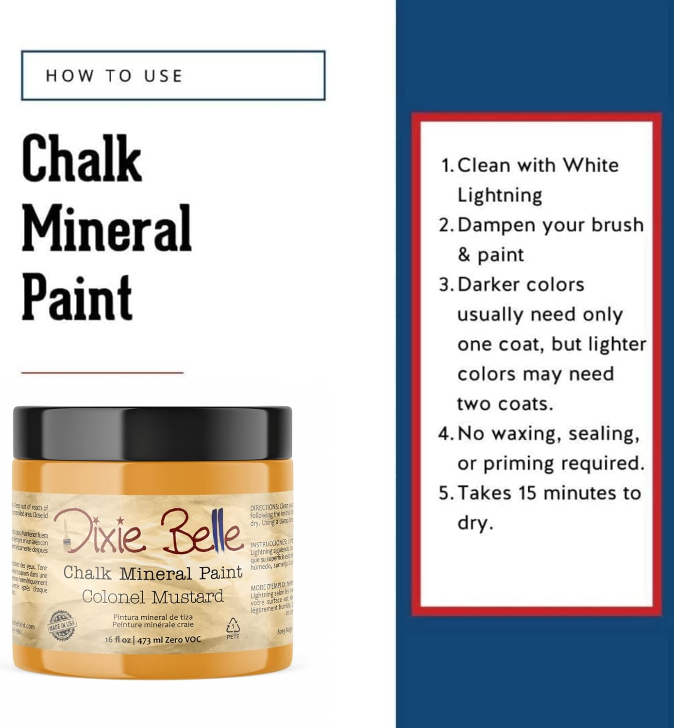 Dixie Belle Paint Company Chalk Finish Furniture Paint - Colonel Mustard (16oz) - Matte Retro Yellow Chic Chalk Mineral DIY Furniture Paint