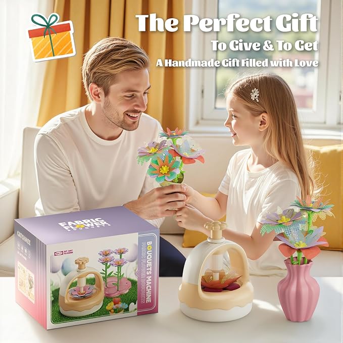 Fabric Flower Bouquet Craft Kit, DIY Arts & Crafts Toy for Kids, Creative Flower-Making Activity Set, Educational Preschool Toy, Perfect Birthday & Christmas Gift for Girls Ages 4 5 6 7 8+ (yellow)