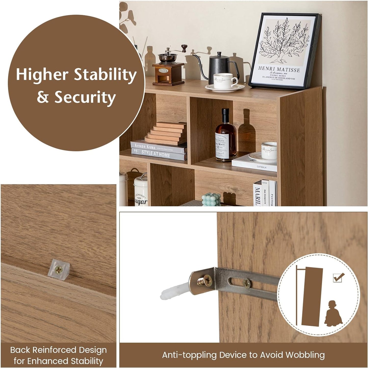 Giantex 8 Cube Bookcase, Freestanding 3-Tier Open Bookshelf, Modern Storage Display Cabinet, Wood Cube Storage Organizer for Living Room, Kid’s Room, Natural