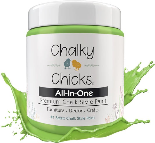 Chalky Chicks All-in-One Chalk Paint for Furniture or Cabinet - 8 Fl Oz - Matte Finish Pistachio (Lime Green) for Metal, Wood Furniture Paint - No Sanding All-in-One for Home Decor & Crafts, USA Made