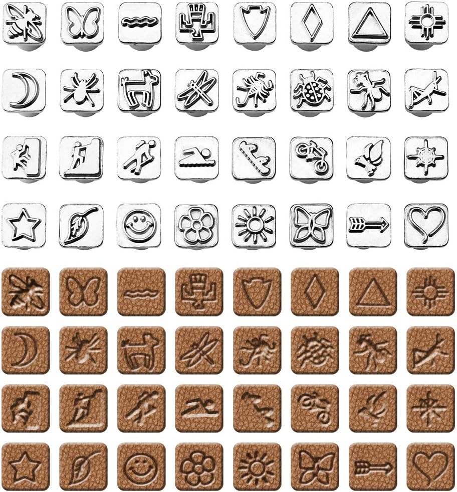 33 PCS Leather Stamping Tool Set, 32 PCS Leather Stamps Patterns + 1 Stamping Handle for Craft, Quality Craft Tool Stamp Set for DIY Beginners and Professionals