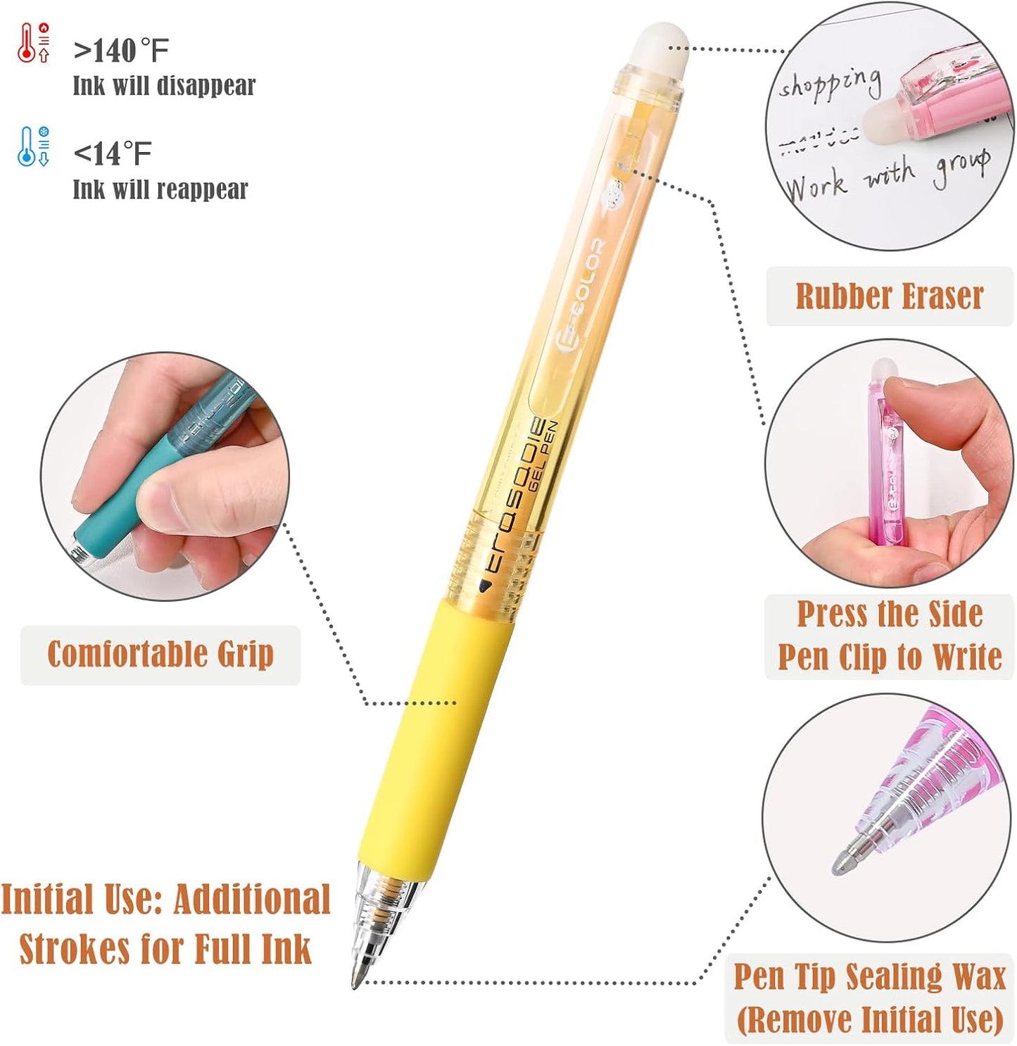 BAYTORY 36Pcs Colored Erasable Gel Pens, Fine Point 0.7mm, Retractable Assorted Colors Pen with Eraser, Smooth Writing Erasable Pens for Drawing Crossword Puzzles