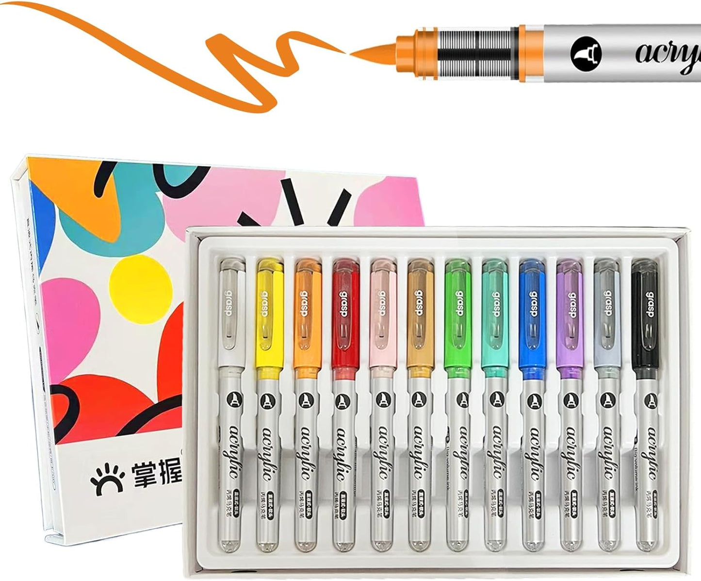 12 Colors Acrylic Paint Markers Set, Water Based Acrylic Paint Pens With Visual Ink Window,Soft Brush Tip Acrylic Markers for canvas, Egg, rock painting,Wood, Stone, Glass, Fabric and DIY Crafts Art