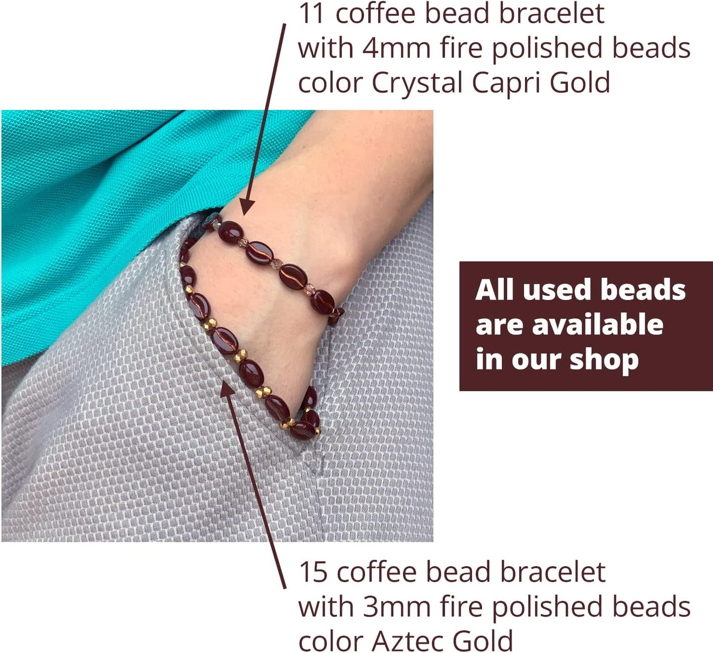 40+ Glass Coffee Bean Beads (0.9oz=25g) Czech Republic, 0.43 inch (11mm) Mix for Jewelry Making Decorations