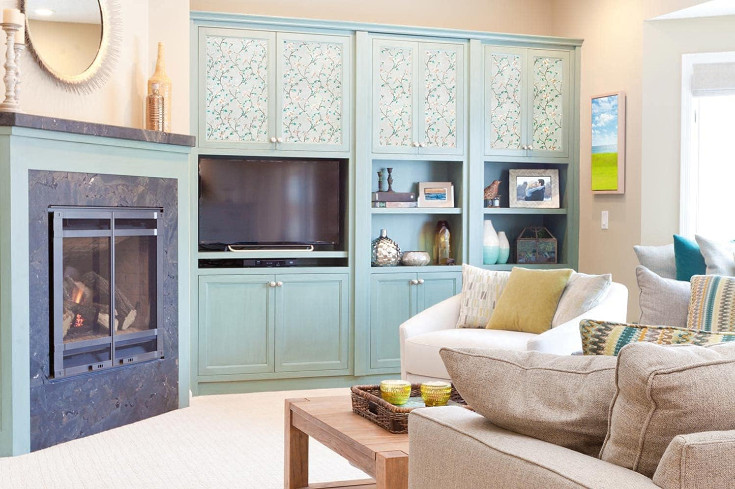 VSUDO Static Cling Decorative Window Privacy Film – Frosted Privacy Window Film with Jasmine Floral & Stained Glass Design, Adhesive-Free Tint for Home, Bathroom & Office (17.5" x 78.7")