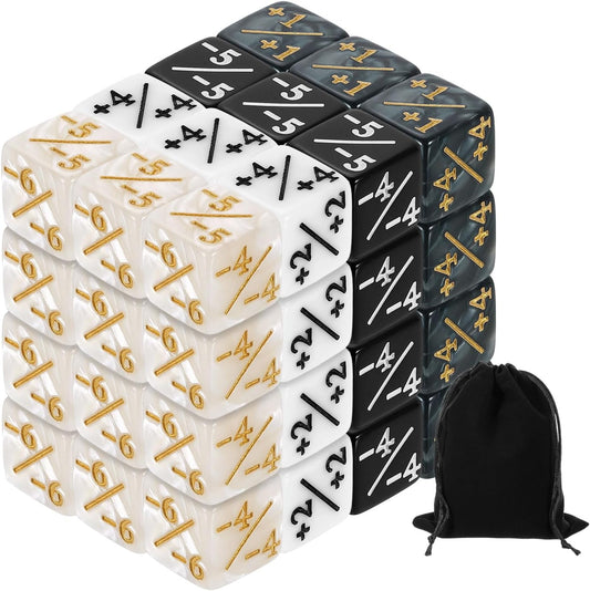 uxcell 48Pcs Magic Dice Counters, Acrylic D6 Life Token Dice Set with Pouch for Standard Cards Gaming Accessories, White Marble, Black Marble, White, Black