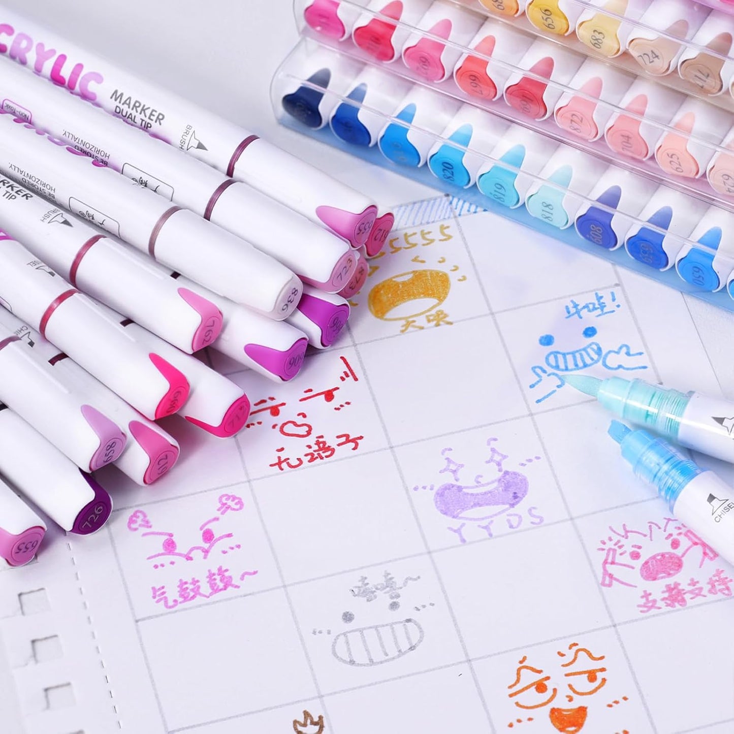 kander 12 Colors Dual Tip Acrylic Paint Markers, Adobe Brown Color — Extra Fine & Soft Brush Pen Set with Direct Ink Flow for Sketching, Detailing, Coloring on Wood, Canvas, Rock, Glass, DIY Crafts