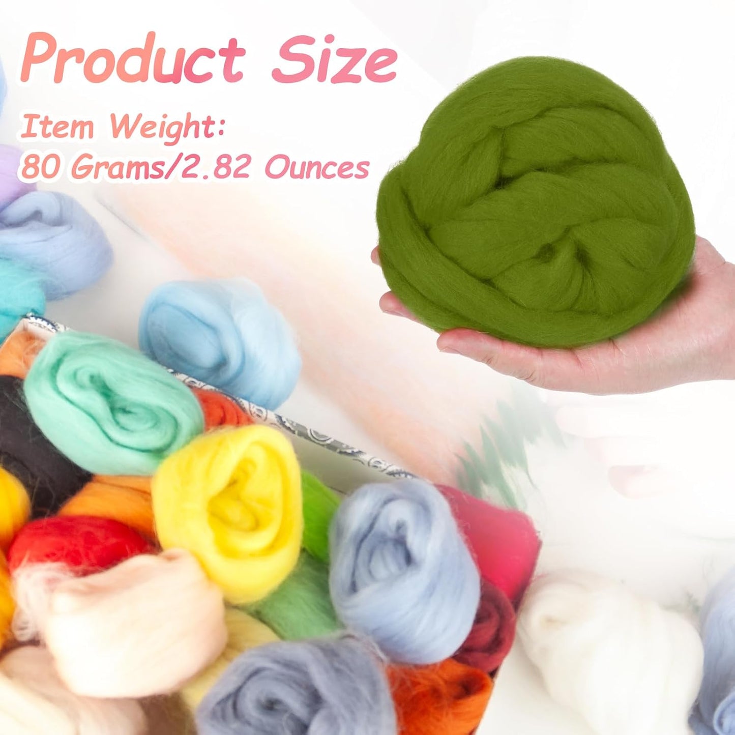 PATIKIL Wool Roving Yarn, 80G/2.82OZ Soft Felting Wool Pure Chunky Roving Yarn Bulk for Needle Felting Knitting Blanket Spinning Weaving DIY Craft, Light Green