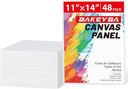 Canvas Boards for Painting 48 Pack 11x14 Inch Blank Canvas Panels, 100% Cotton Art Supplies for Acrylics Oil Watercolor Tempera Paints