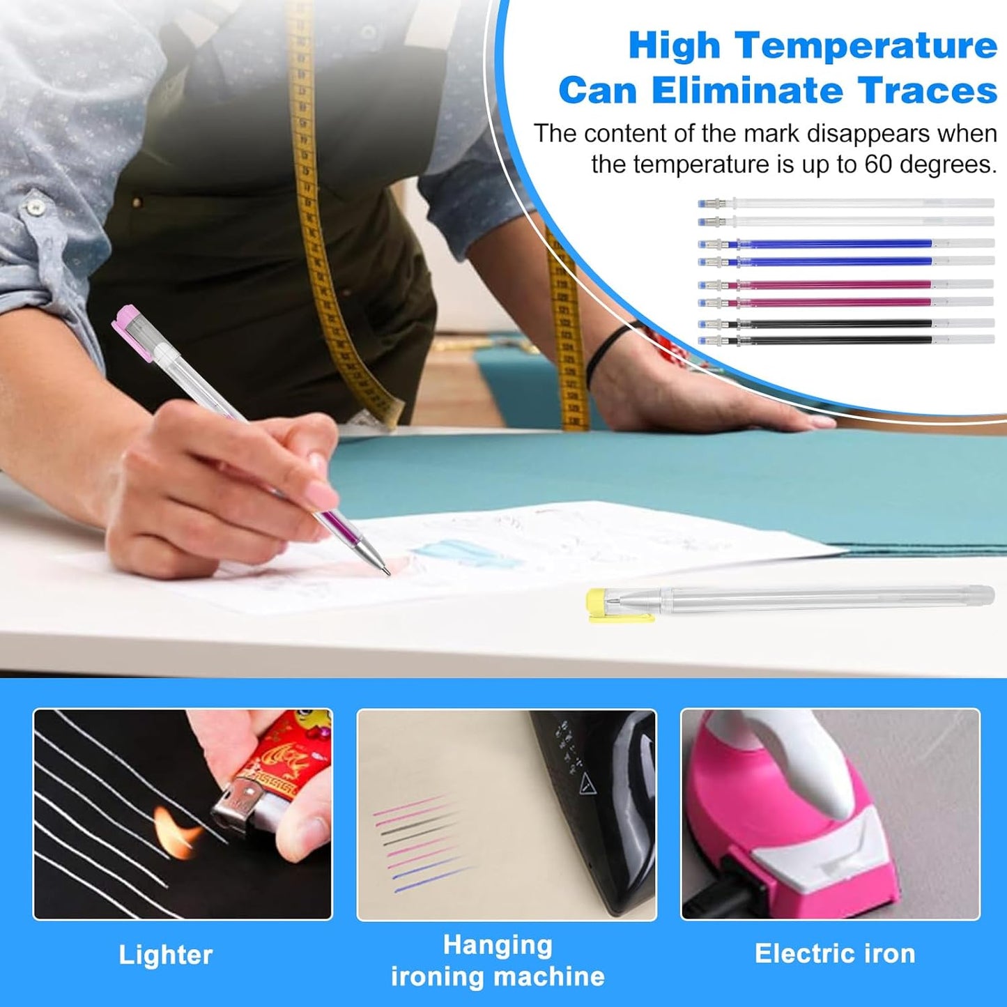 4 Colors Heat Erasable Pens: Fabric Marking Pens Auto-Vanishing Pen Sewing Friction Pens with 20pcs Replaceable Pen Refills for Sewing Quilting Dressmaking and Embroidery