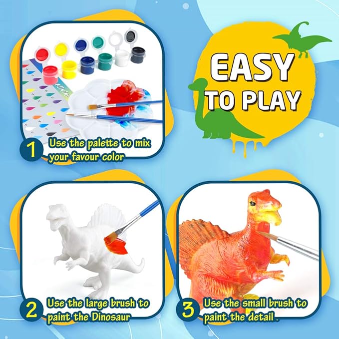 BAODLON Kids Arts Crafts Set Dinosaur Toy Painting Kit - 10 Dinosaur Figurines, Decorate Your Dinosaurs, Create a Dino World Painting Toys Gifts for 5, 6, 7, 8 Year Old Boys Kids Girls Toddlers