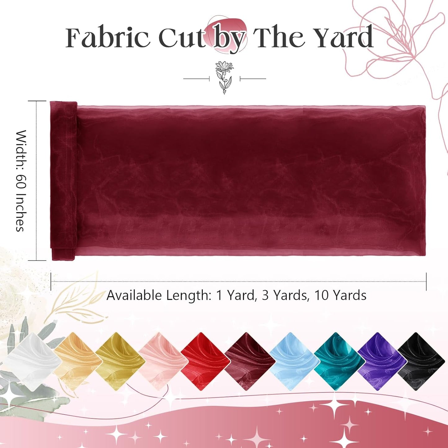 P Pothuiny Sheer Organza Fabric by The Yard, 1 Yard x 60 Inch Wide Bridal Burgundy Organza Tulle Fabric Roll Shiny Gauze Fashion Dress Sewing Craft for Wedding Party Decorations Backdrop
