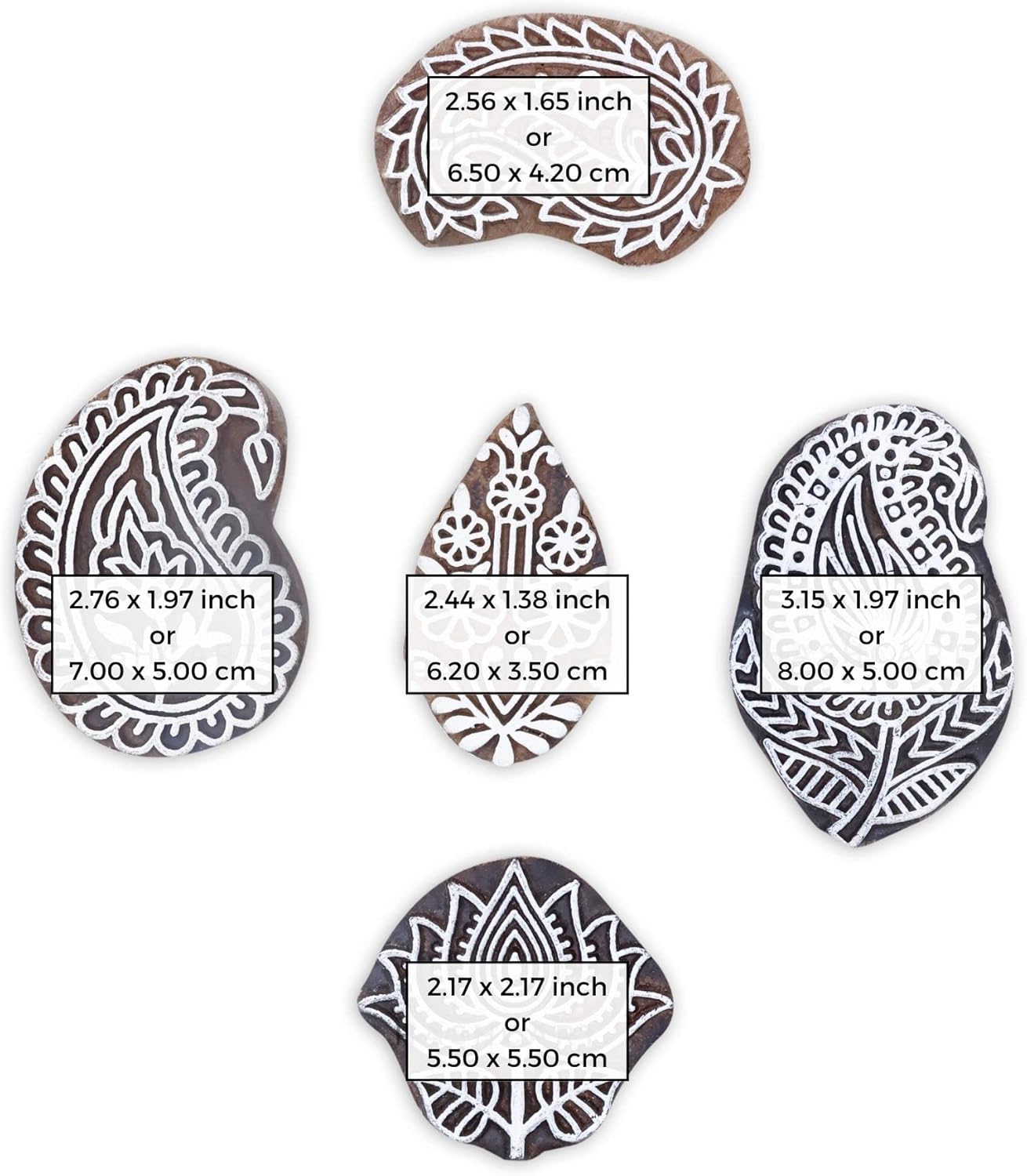 HASHCART® Elegant Designs Flower and Lotus Wooden Block Stamps Set of 5, Handmade Wood Printing Stamps for Kids' Art Projects, Textiles, Fabric, Clay, Henna, Tatotoo, Wood Stamp for Craft