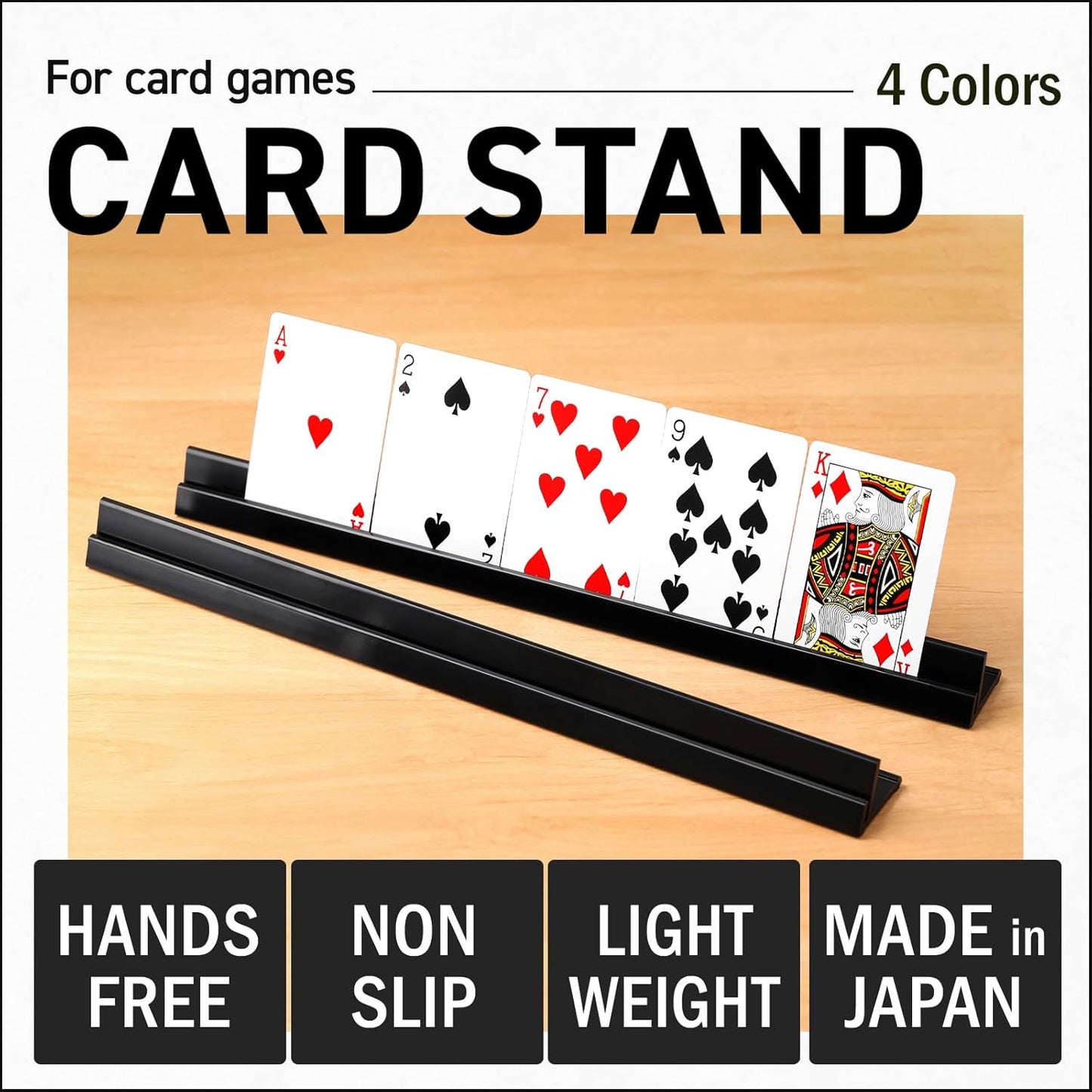 Lightweight Non-Slip Card Holder Stand – Set of 4, 13.4 Inches – Made in Japan for Card Games and TCG, Anti-Skid Base (4 Pack-Blue)