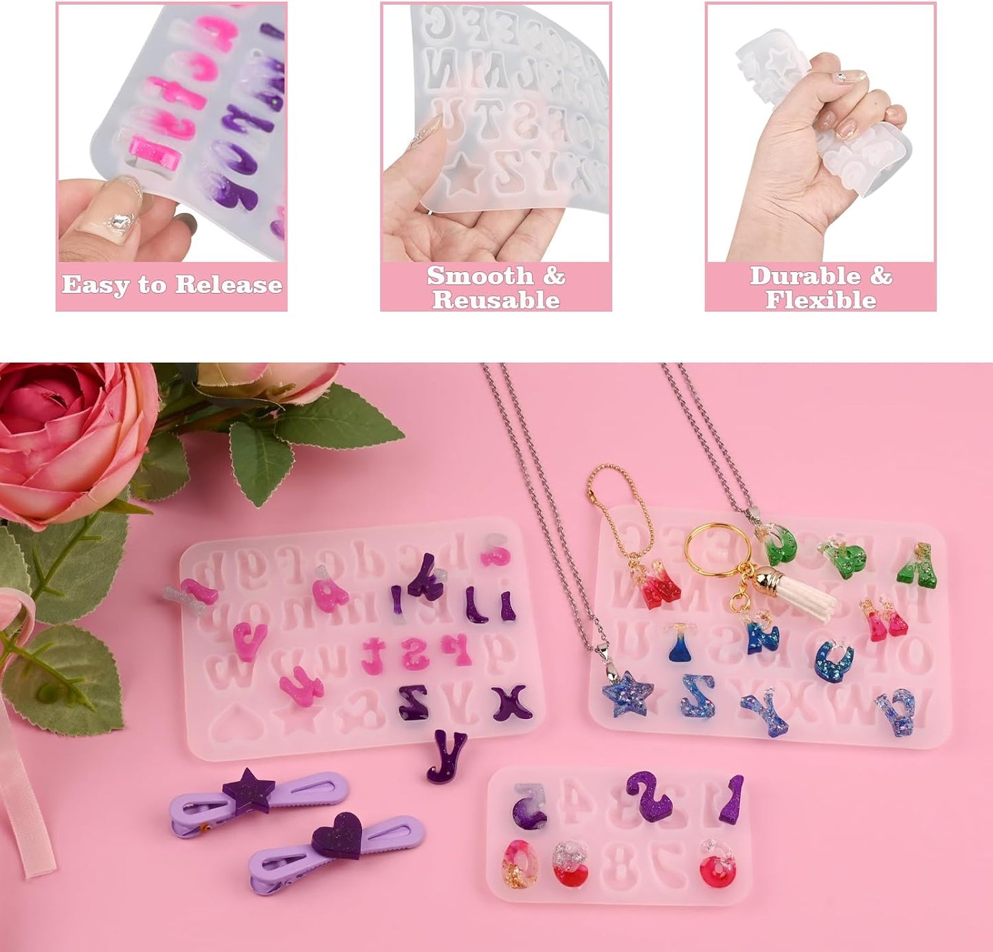 Actvty Mini Alphabet Resin Molds - 3Pcs Letter Molds for Epoxy Casting Small Number Alphabet Silicone Mold for DIY Earring Necklace Pendant Jewelry Resin Crafts Decor