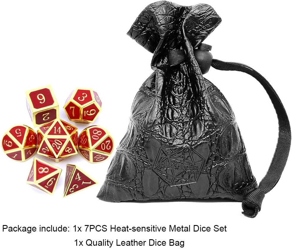 Haxtec Metal DND Dice Set Heat Sensitive Color Changing Metal Dice Polyhedral D&D Dice Compatible with Dungeons and Dragons RPG -Gold Black Red Shift