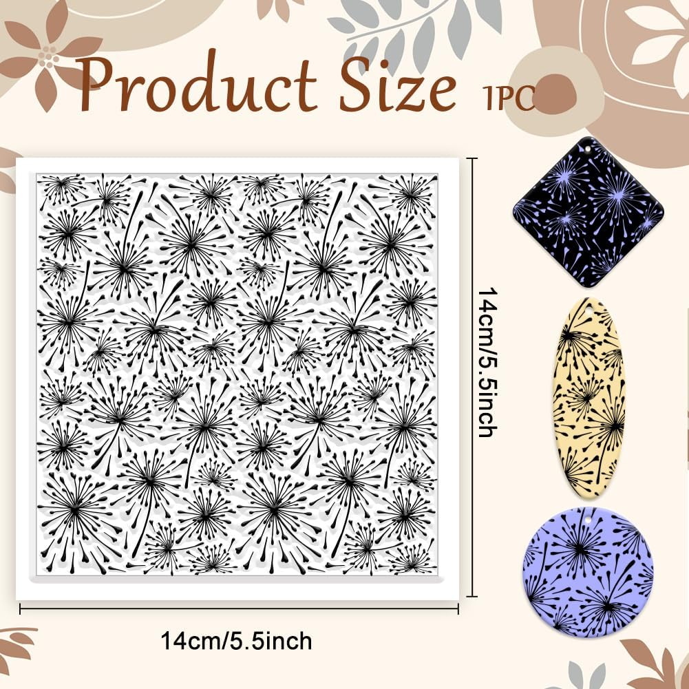 CHGCRAFT Dandelions Background Silicone Texture Stamp Polymer Clay Molds DIY Clay Texture Tools for Clay Pottery Earring Jewelry Making Stamp Engraving Machines, Dandelion, 5.5x5.5inch