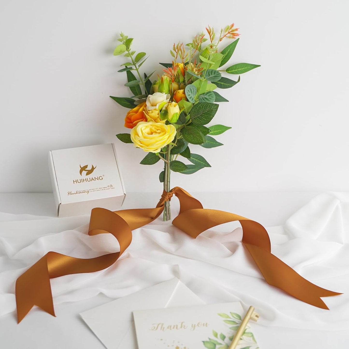 HUIHUANG Copper Satin Ribbon 2 Inch Wide Double Face for Flower Bouquet Wrap, Silk-Like for Crafts, Gift Wrapping, Wedding Bridal Holiday Decor, Bows Making - 25 Yards/Roll