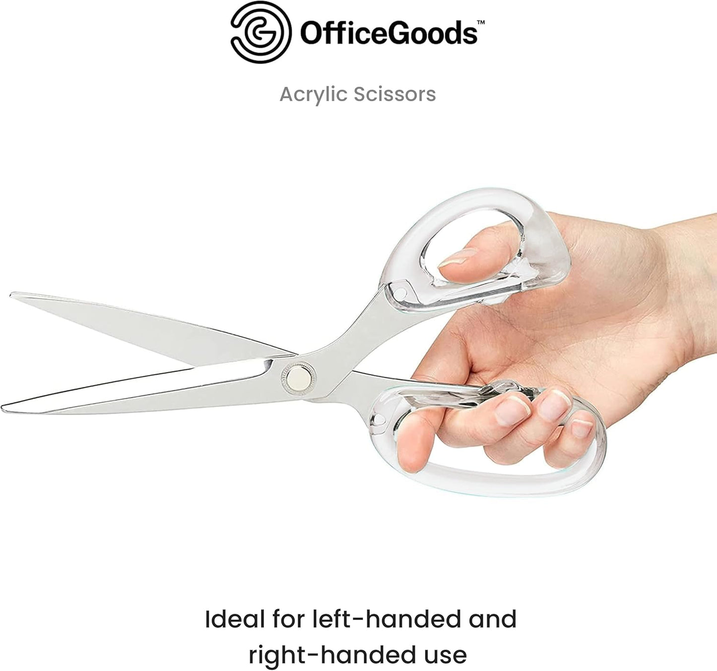 OfficeGoods 9” Stainless Steel Acrylic Scissors for Office and Home - Aesthetic and Sharp All Purpose Scissors, Perfect for Sewing, Arts and Crafts - Silver