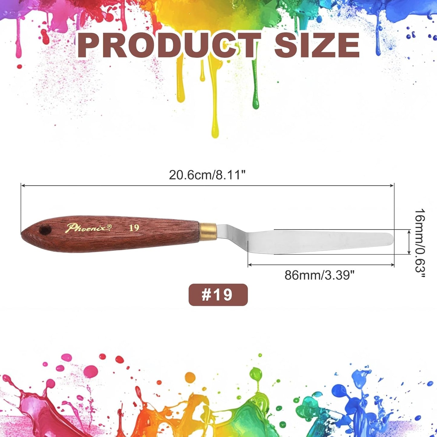MECCANIXITY Pack of 1 Palette Knife No.19, 8.1" Long Palette Knives with Stainless Steel Flexible Spatula Pallet Knife and Wood Handle for Scraping, Mixing, Oil Acrylic Painting Canvas